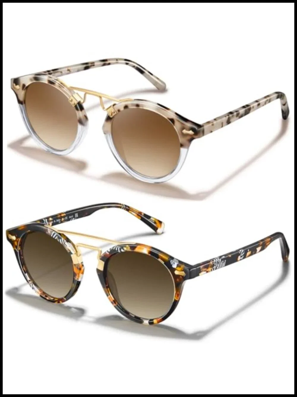 Double Bridge Retro Round Acetate Sunglasses for Women Polarized UV Protection